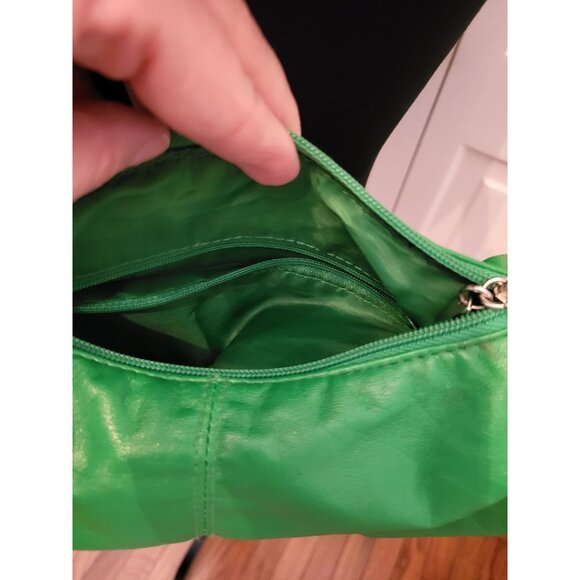 Kelly Green Faux Leather Mini Bag Silver Hardware y2k Retro Slouchy - Picture 6 of 6